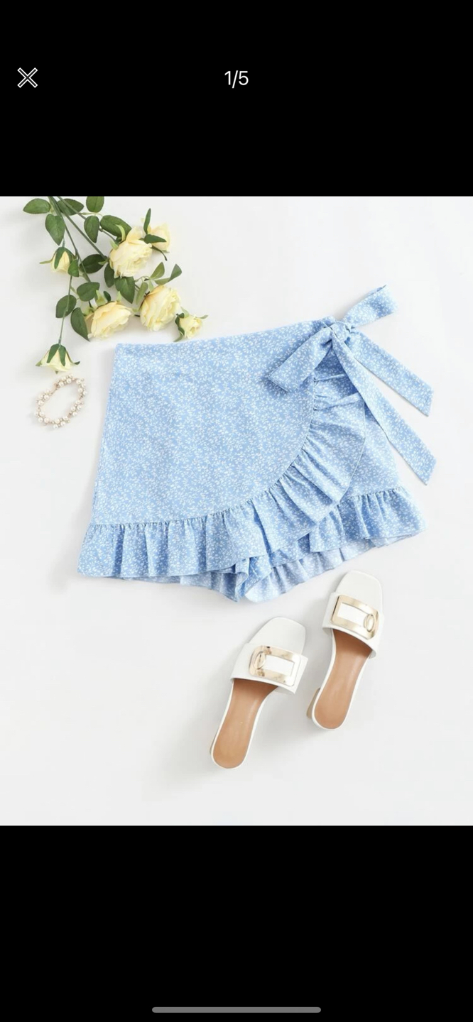 Shein Tie-side Ruffle Hem Wrap Shorts Skirt (Skort) thumbnail