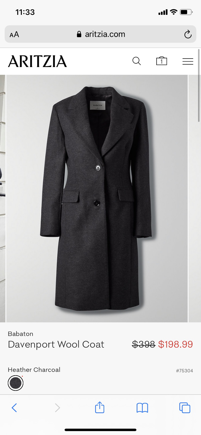 Aritzia Babaton Davenport Wool Coat, grey M