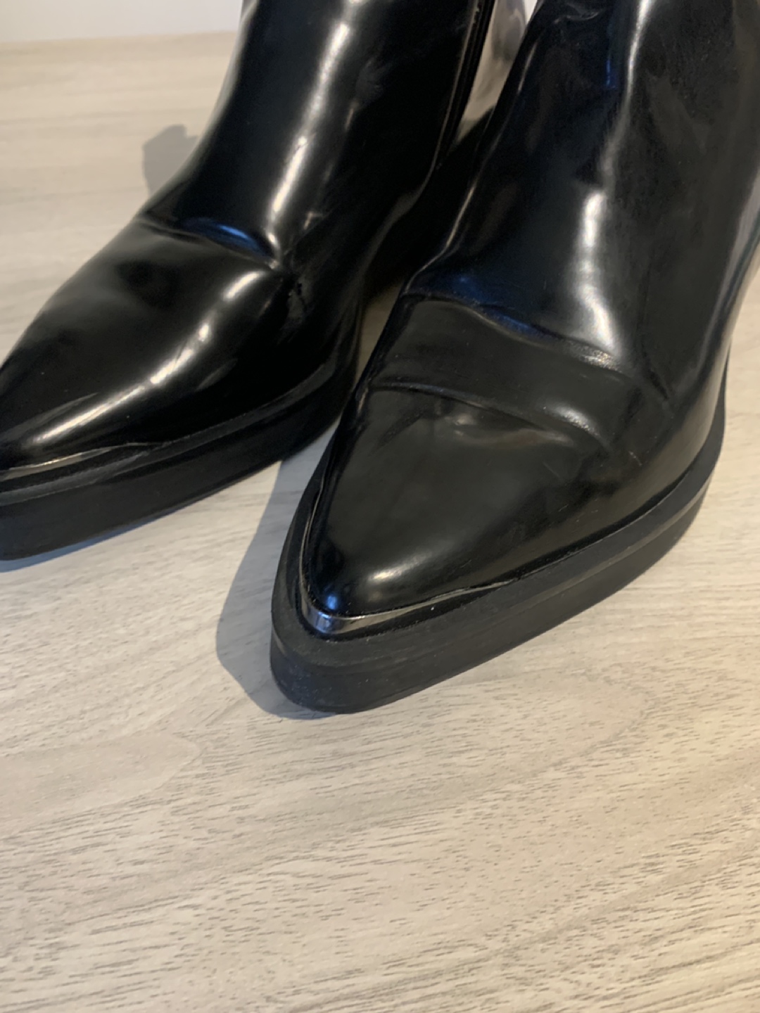 Zara leather pointy black heeled boots/booties Size 36 image indicator(4)