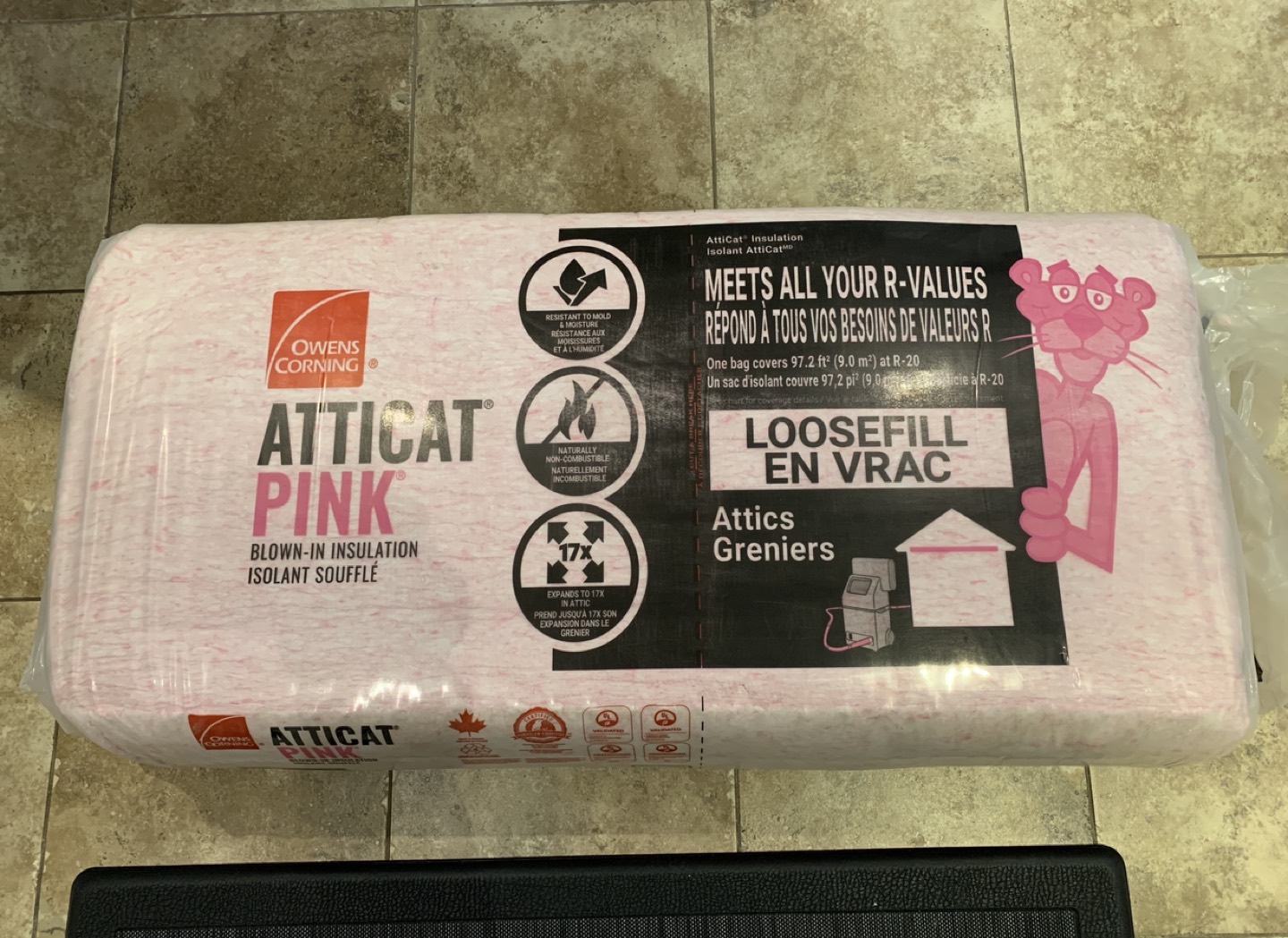 Atticat Pink blown-in insulation from Home Depot