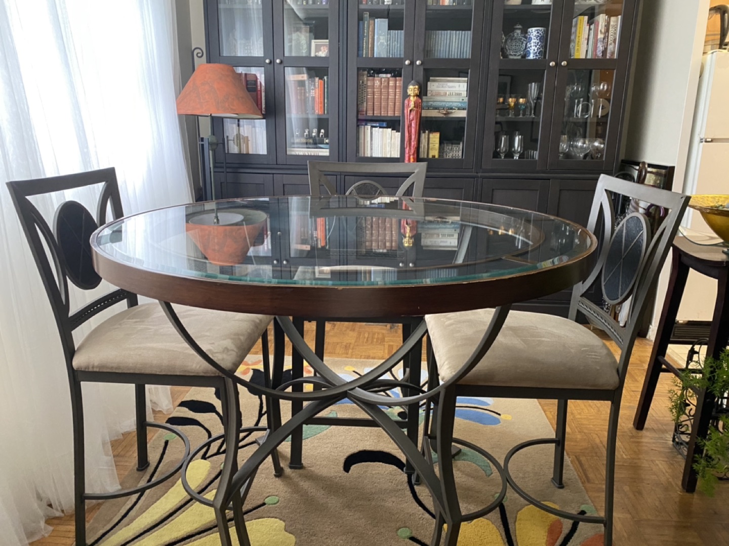 Round glass dining table with 4 chairs thumbnail