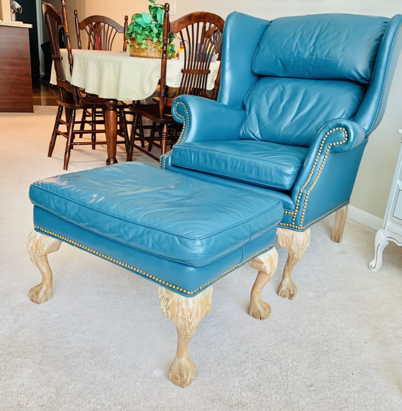 Genuine Leather High Back Chair & Ottoman thumbnail