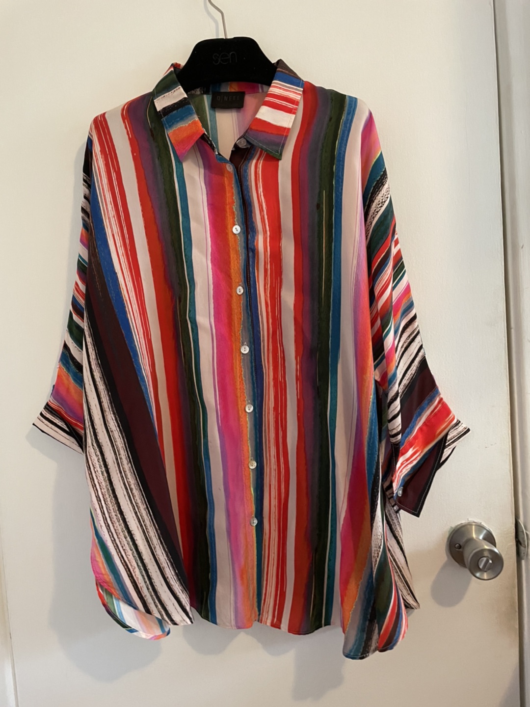 Q’NEEL colorful 3/4 length sleeve buttons shirt image indicator(2)