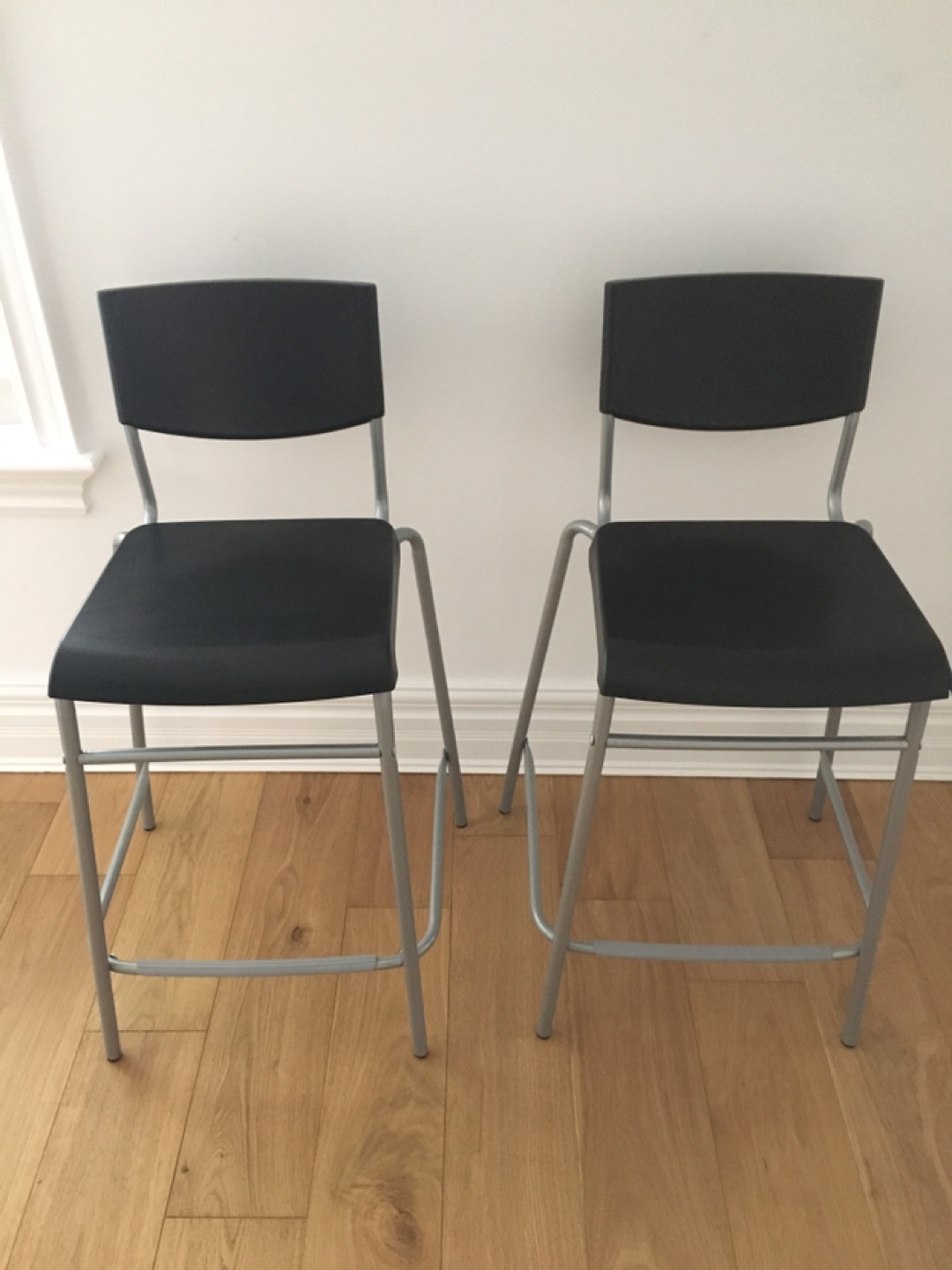 Pair of IKEA STIG counter stools - black on silver finish thumbnail