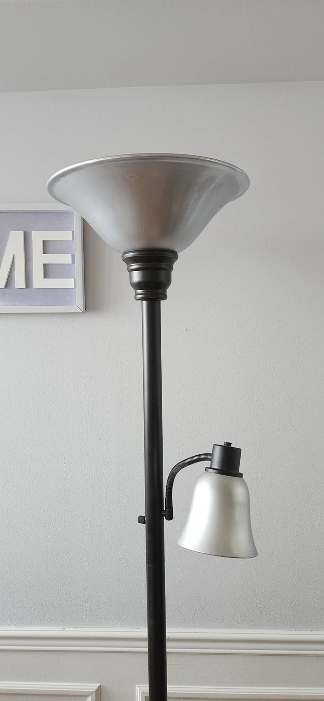 Floor lamp with grey marble glass shade and reading lamp thumbnail
