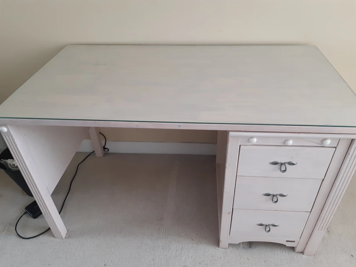 Solid wood desk with glass cover and drawer set