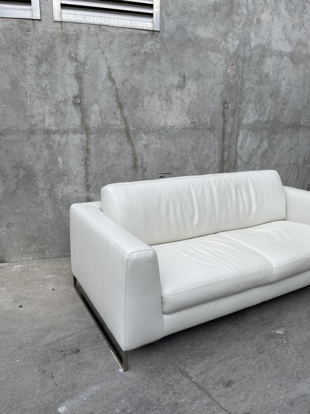 Soft Cream White Leather Natuzzi Ital Couch / 3 Seater Sofa - photo 3