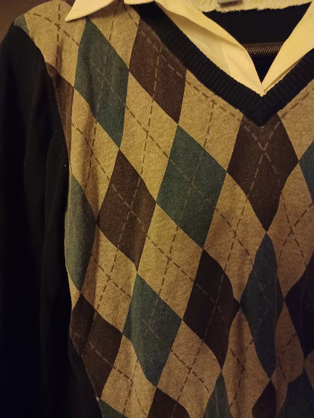 smart ladies argyle sweater top with attached collar image indicator(2)