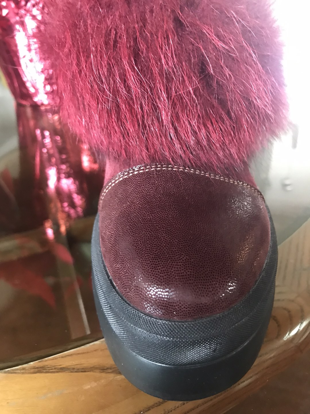 Natural leather and fur winter boots