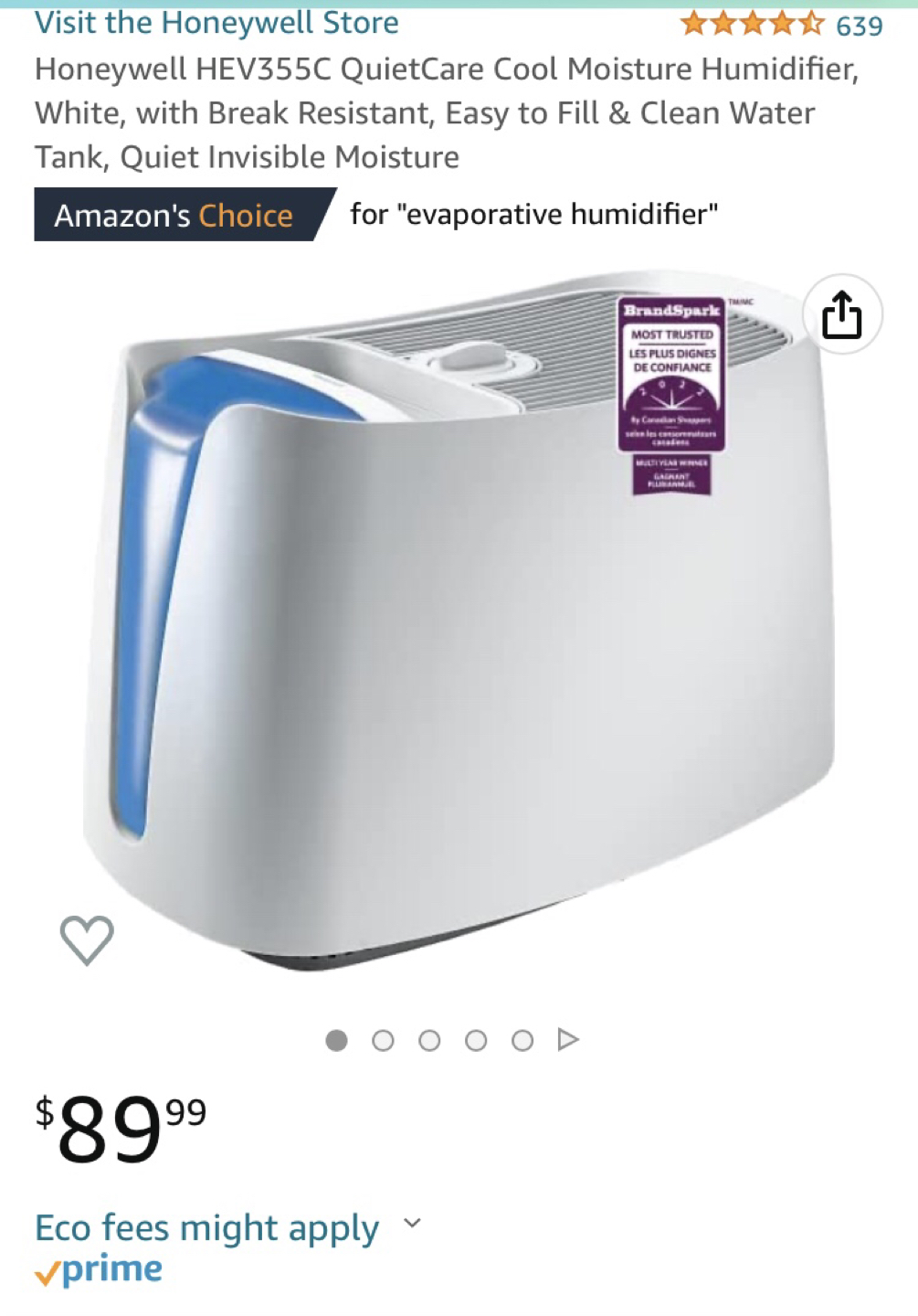 Honeywell  QuietCare Cool Moisture Humidifier HEV355C thumbnail