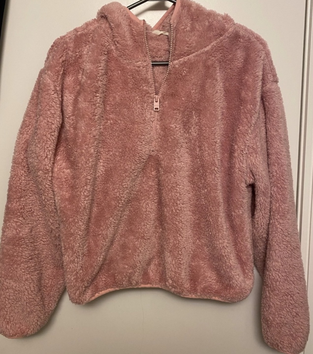 Pink teddy faux fur hoodie thumbnail