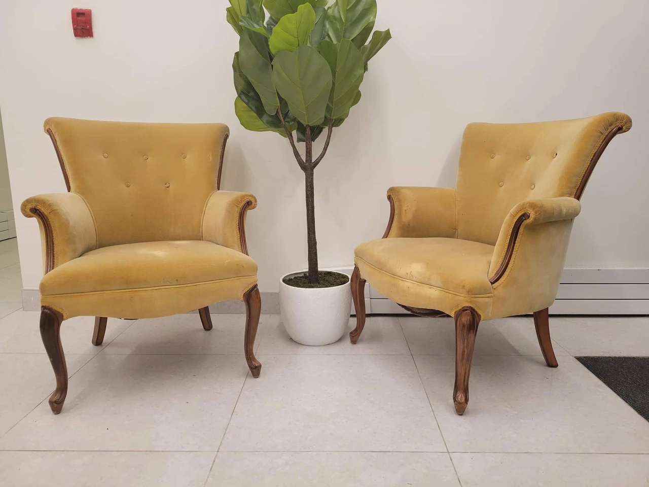 Regal looking beige velvet wingback chair (delivery available) thumbnail