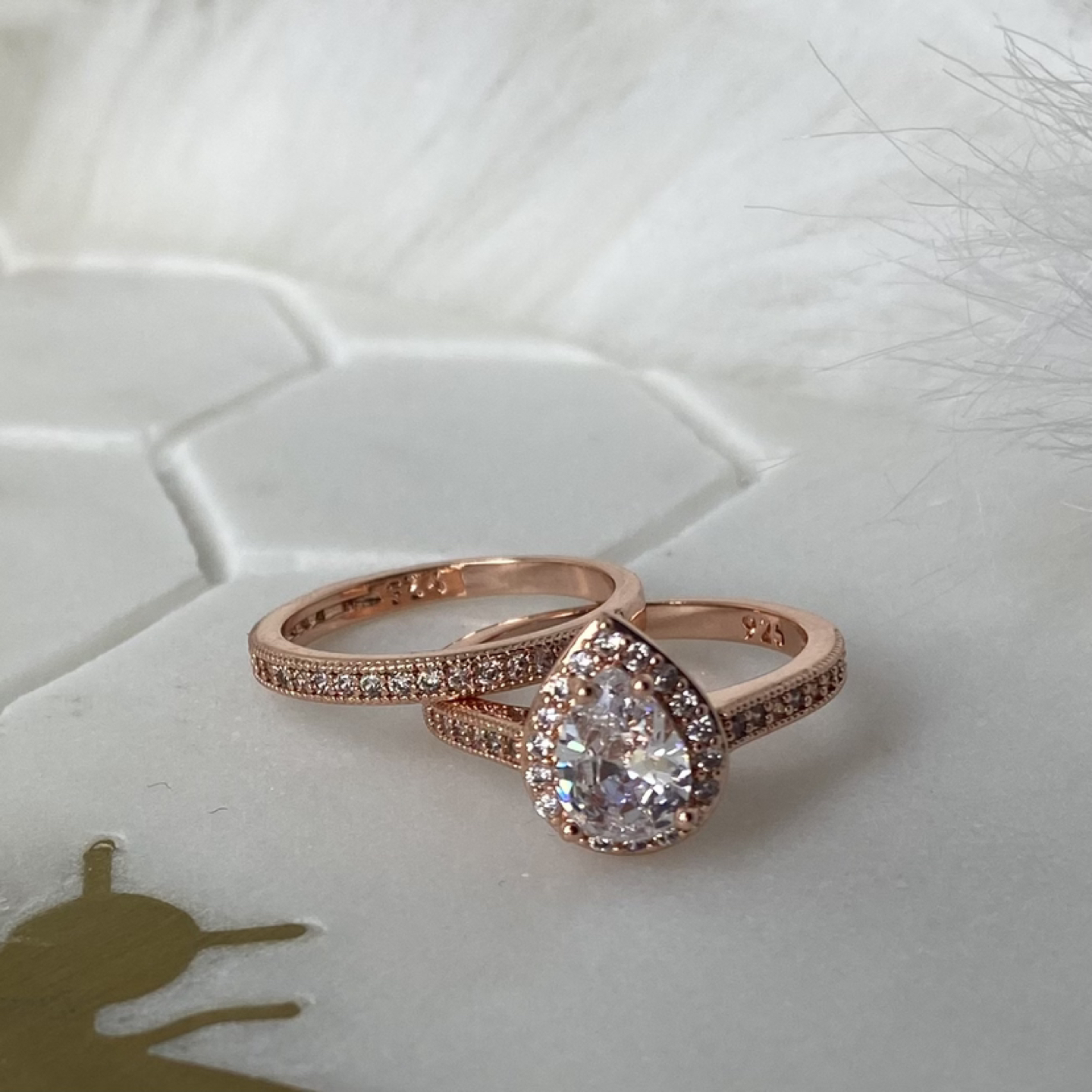 Pear cut halo bridal rings thumbnail