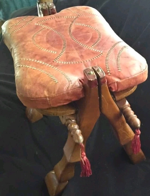 Vintage Egyptian Camel Saddle Seat Foot Stool. image indicator(3)