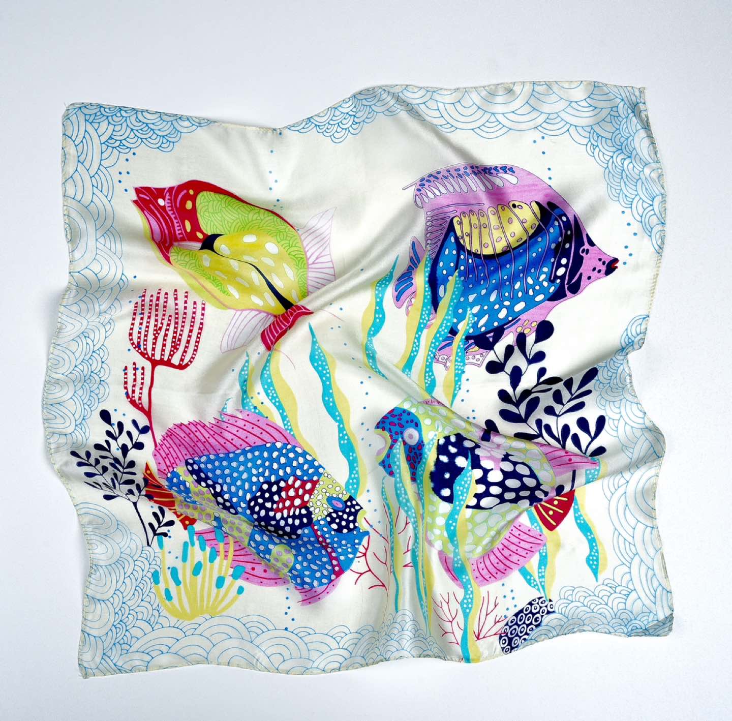 Brand New 100% SILK scarf - fish- thumbnail