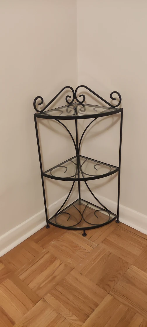Glass and wrought iron corner shelf. thumbnail