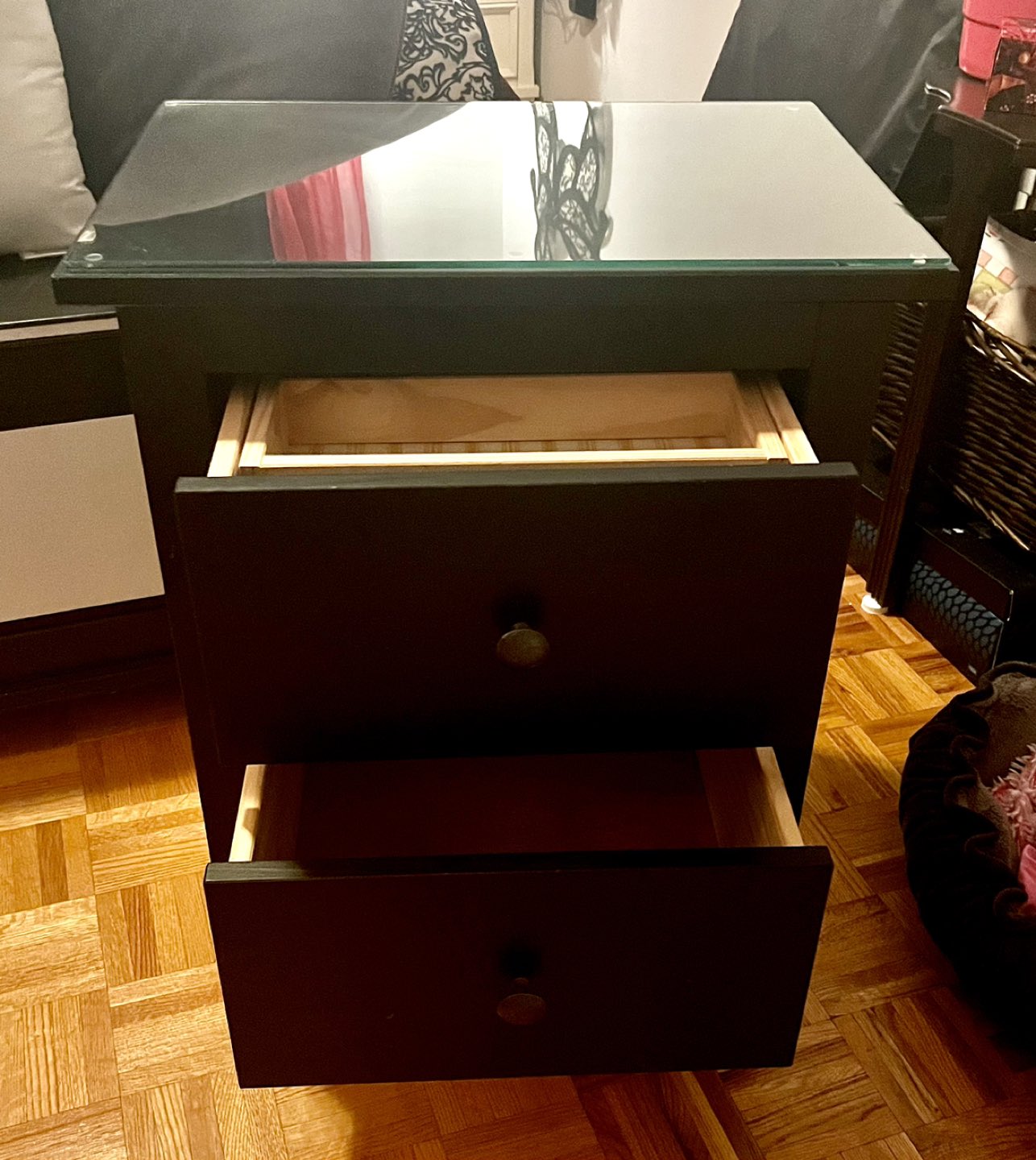 Ikea Hemnes two drawer nightstand with glass top - photo 3