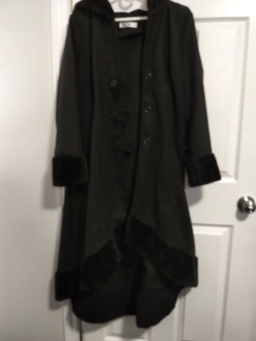 #freecycle Goth/steampunk long black coat thumbnail