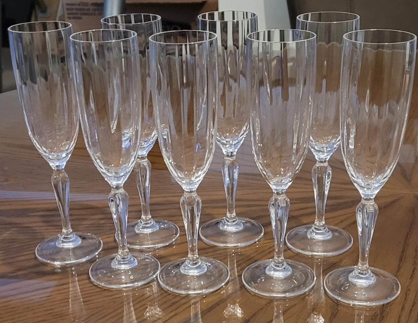 8 crystal flouted champagne glasses thumbnail
