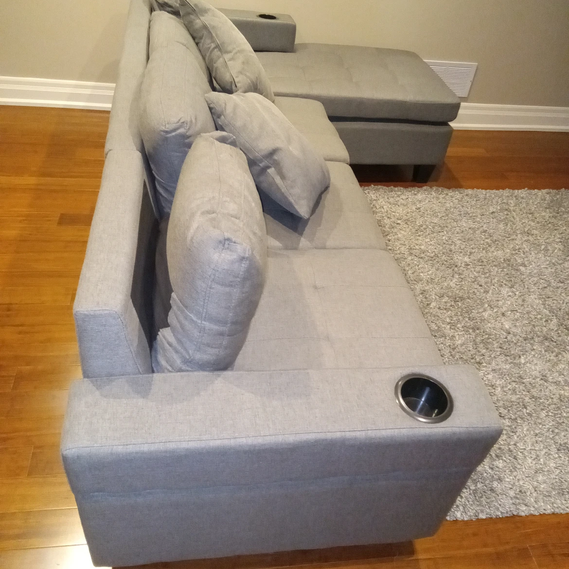 NEW! Grey Sectional with Throw Pillows & Cup Holders - photo 3