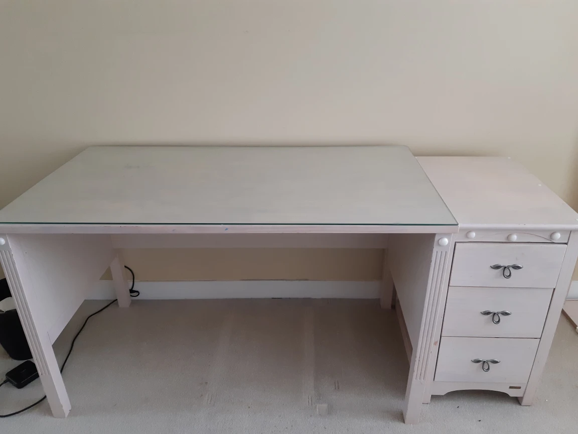 Solid wood desk with glass cover and drawer set - photo 2