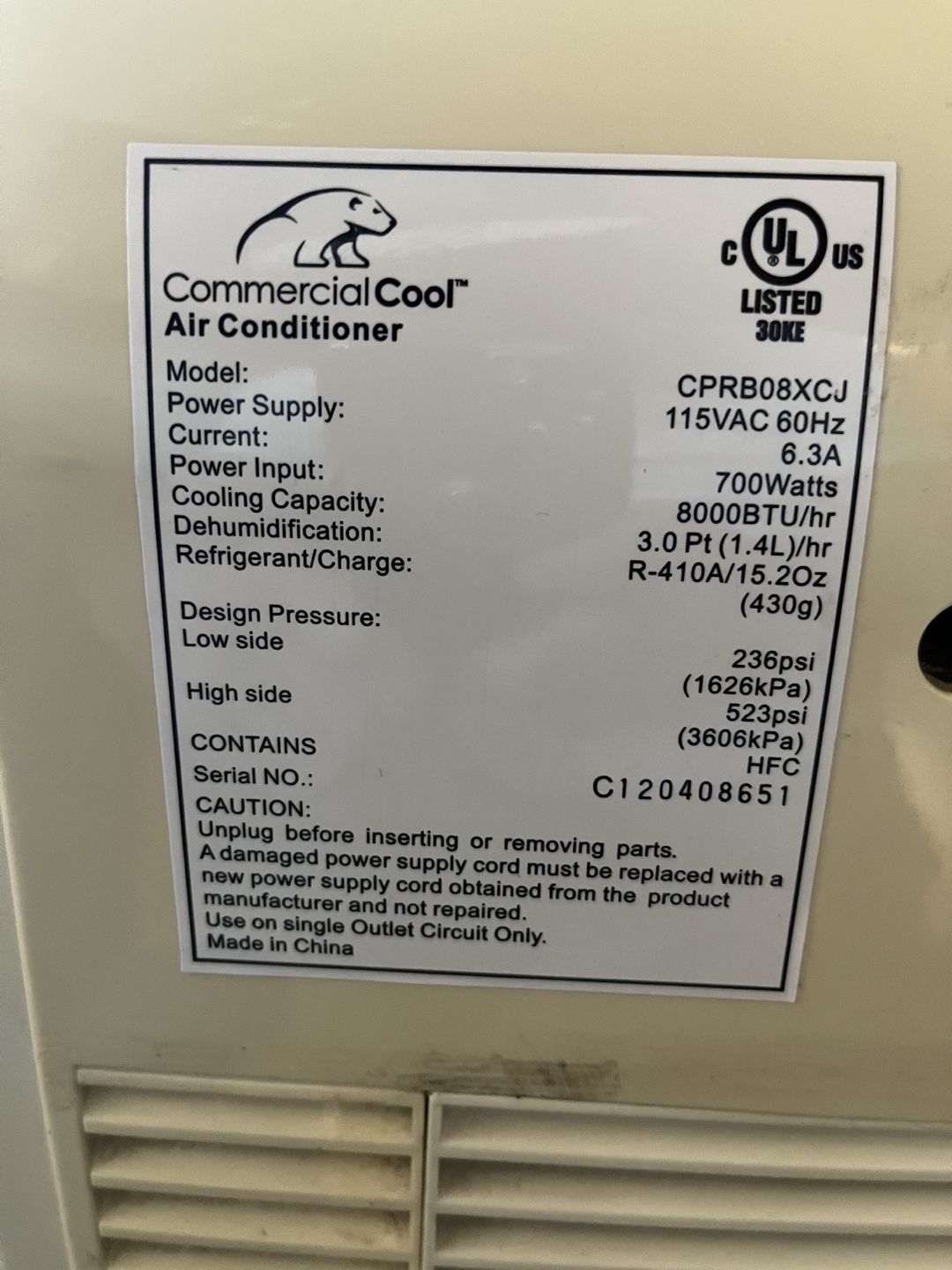 A/C 8000 BTU image indicator(2)
