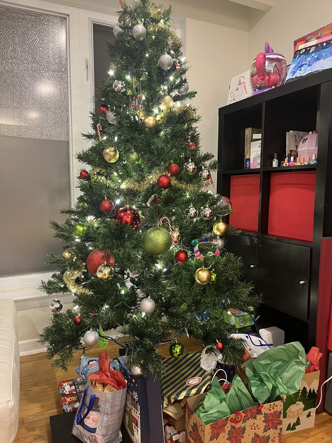 Christmas tree with led lights and ornaments thumbnail