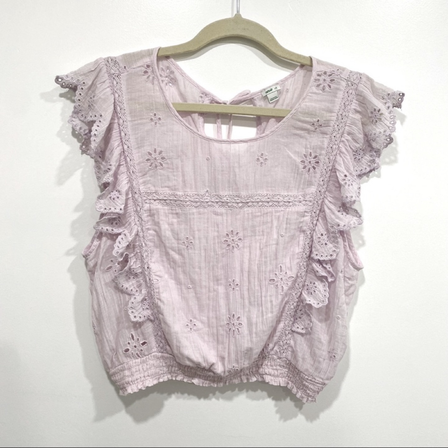 Aerie light lavender eyelet ruffled top thumbnail
