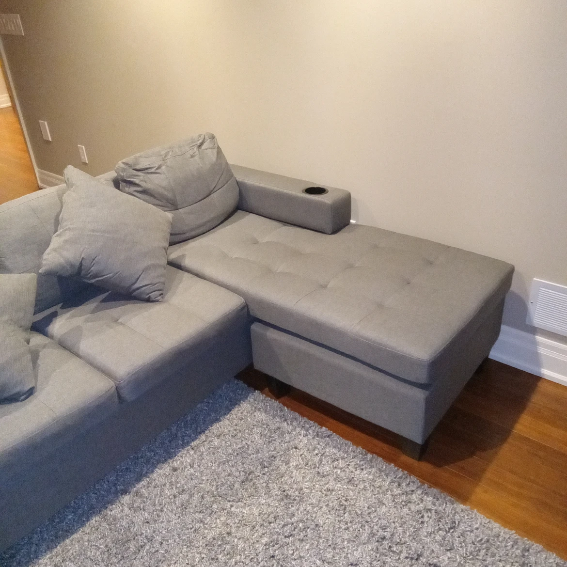 NEW! Grey Sectional with Throw Pillows & Cup Holders - photo 2