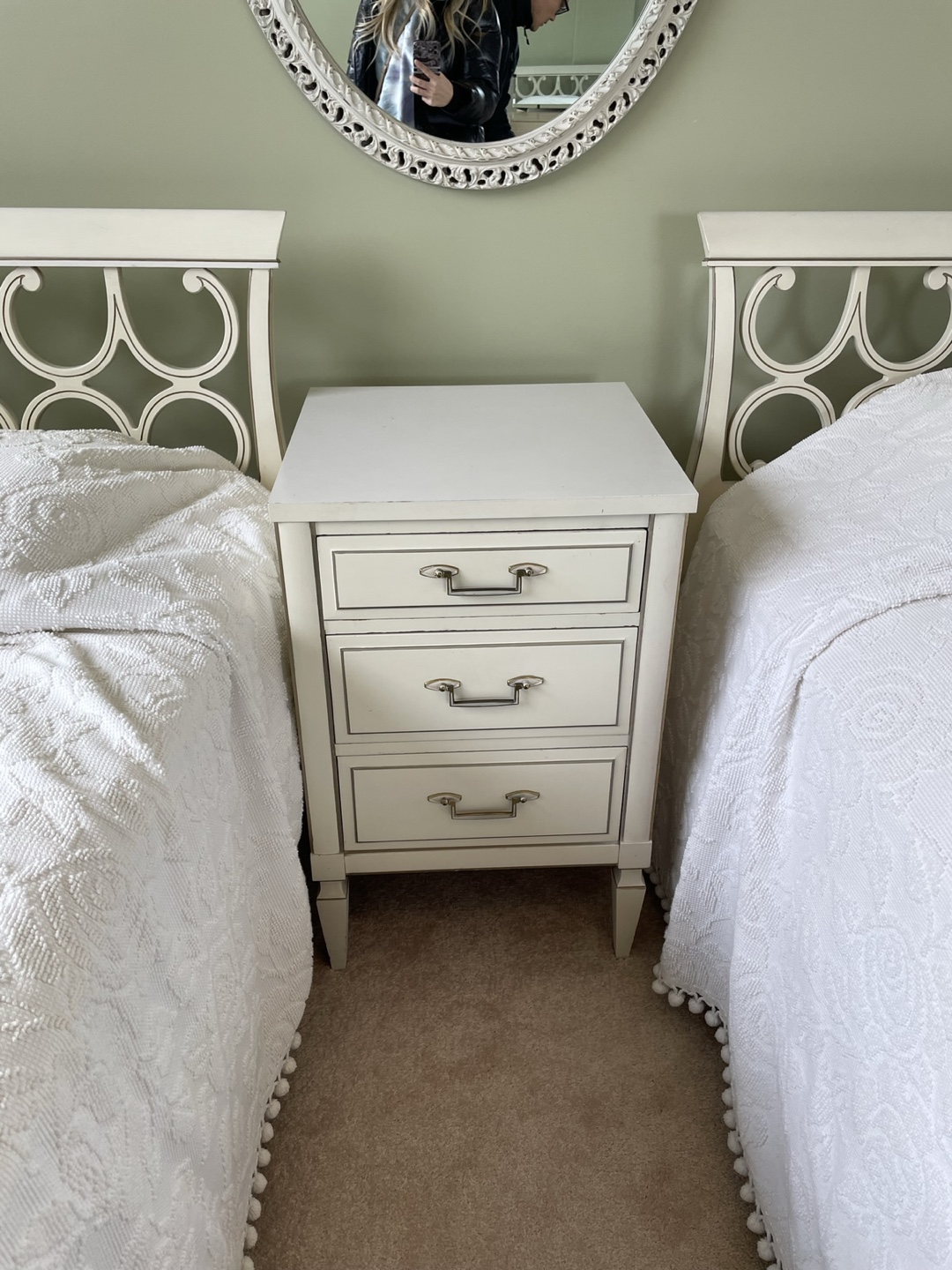 Twin Wooden Bedframe x 2 also a matching Mirror image indicator(2)