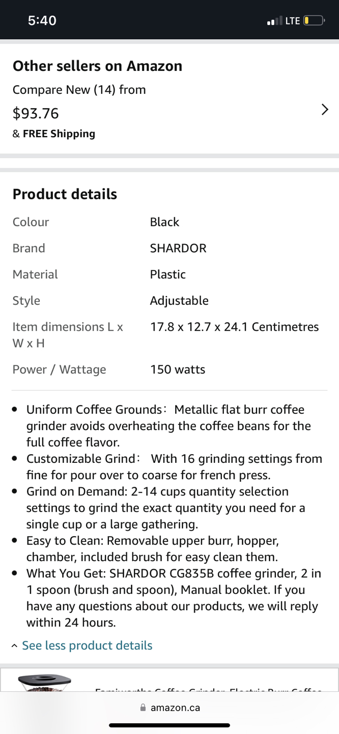 BNIB - SHARDOR Electric Burr Coffee Grinder - photo 2