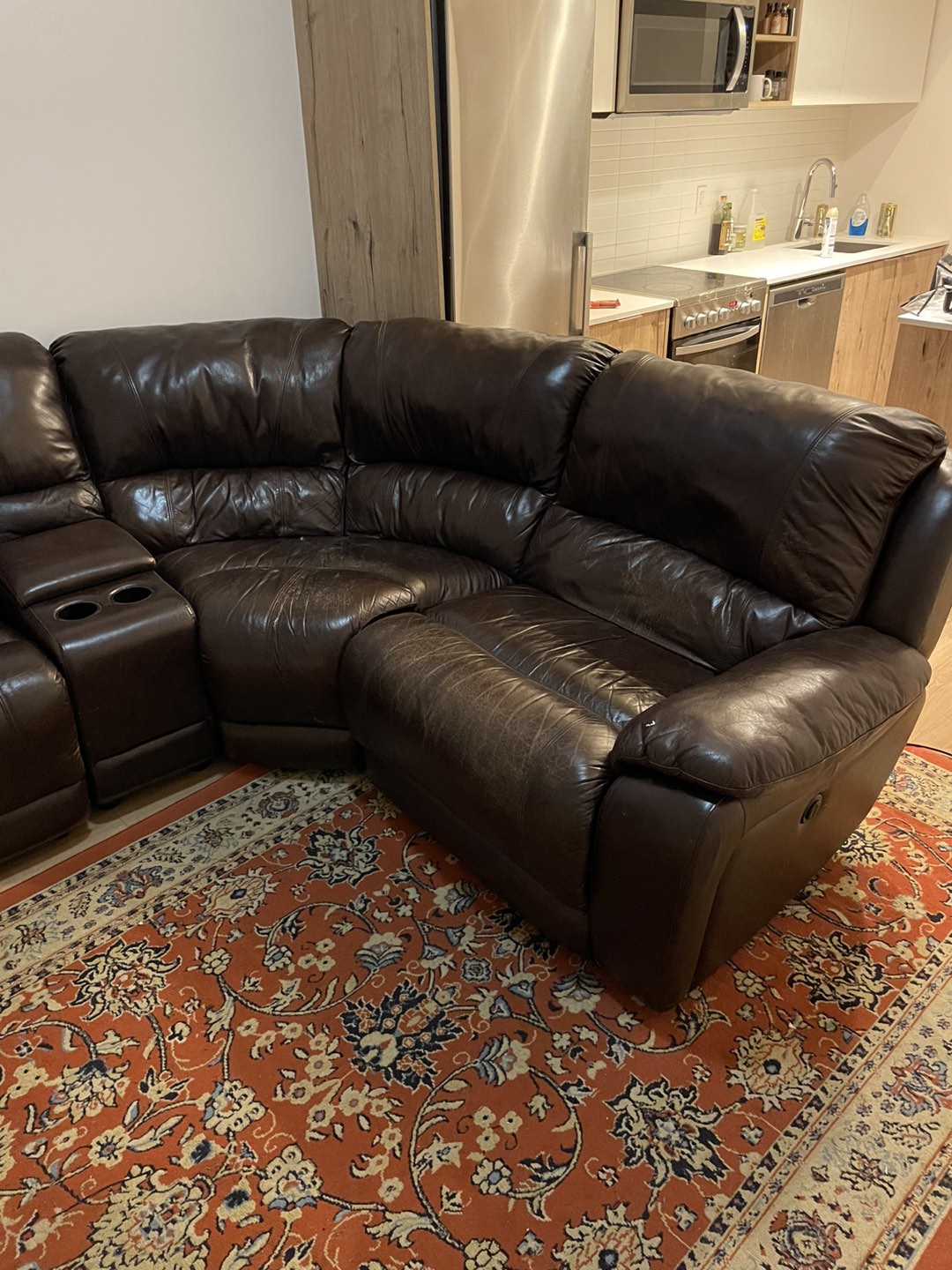 Brown leather recliner couch