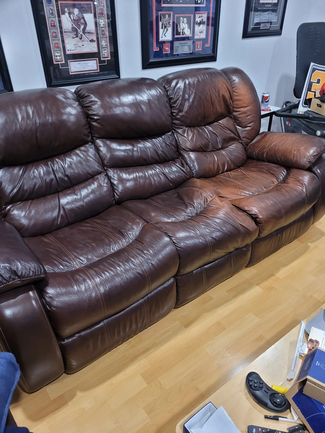 Leather reclining sofa
