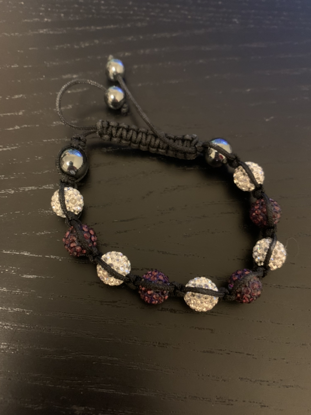 Adjustable purple and white crystal beaded bracelet image indicator(2)