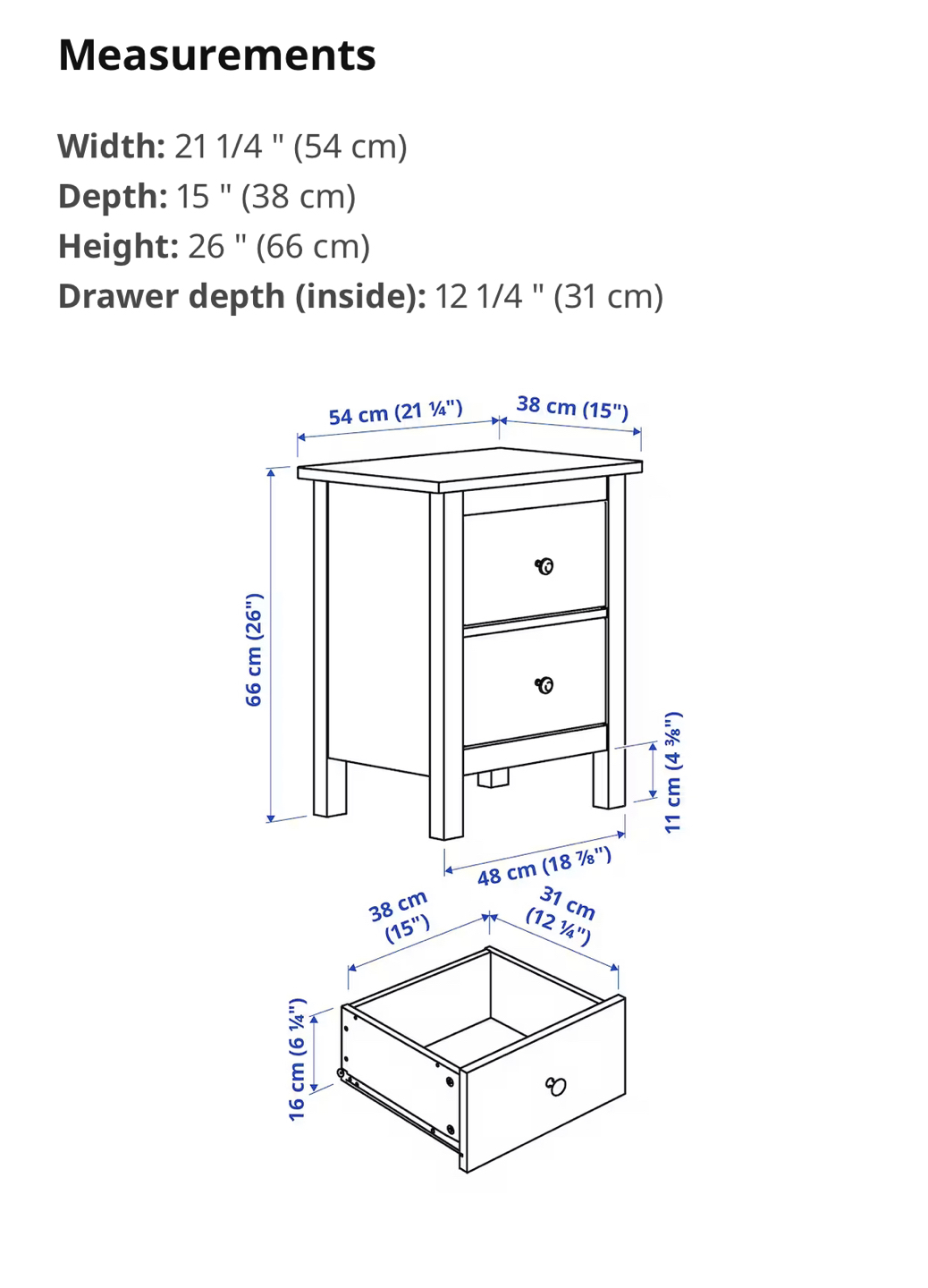 Ikea Hemnes two drawer nightstand with glass top - photo 5