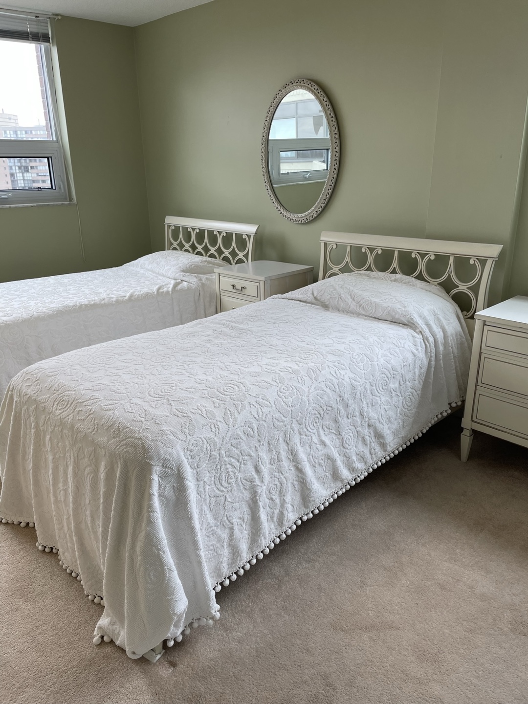 Twin Wooden Bedframe x 2 also a matching Mirror image indicator(3)