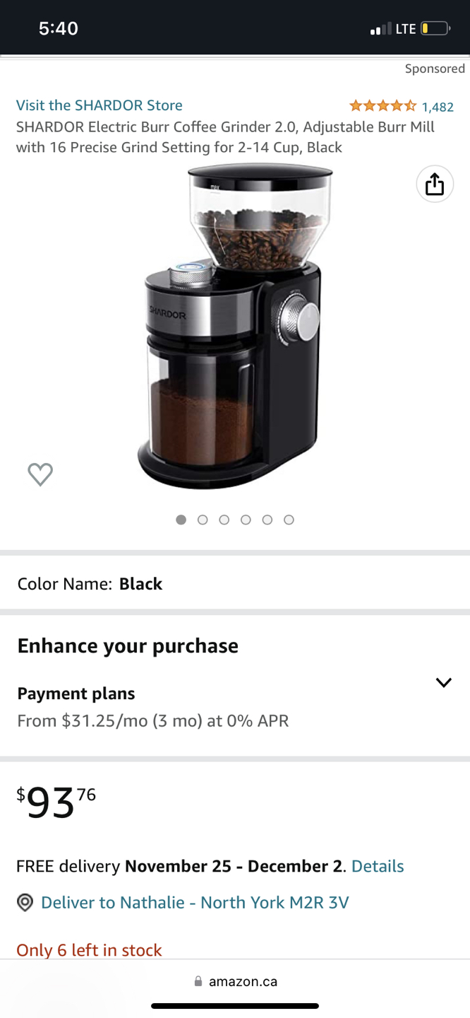 BNIB - SHARDOR Electric Burr Coffee Grinder
