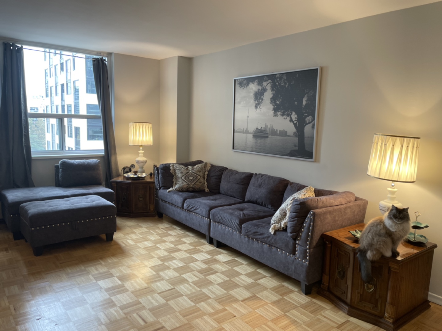 Gorgeous grey sectional sofa and ottoman set thumbnail