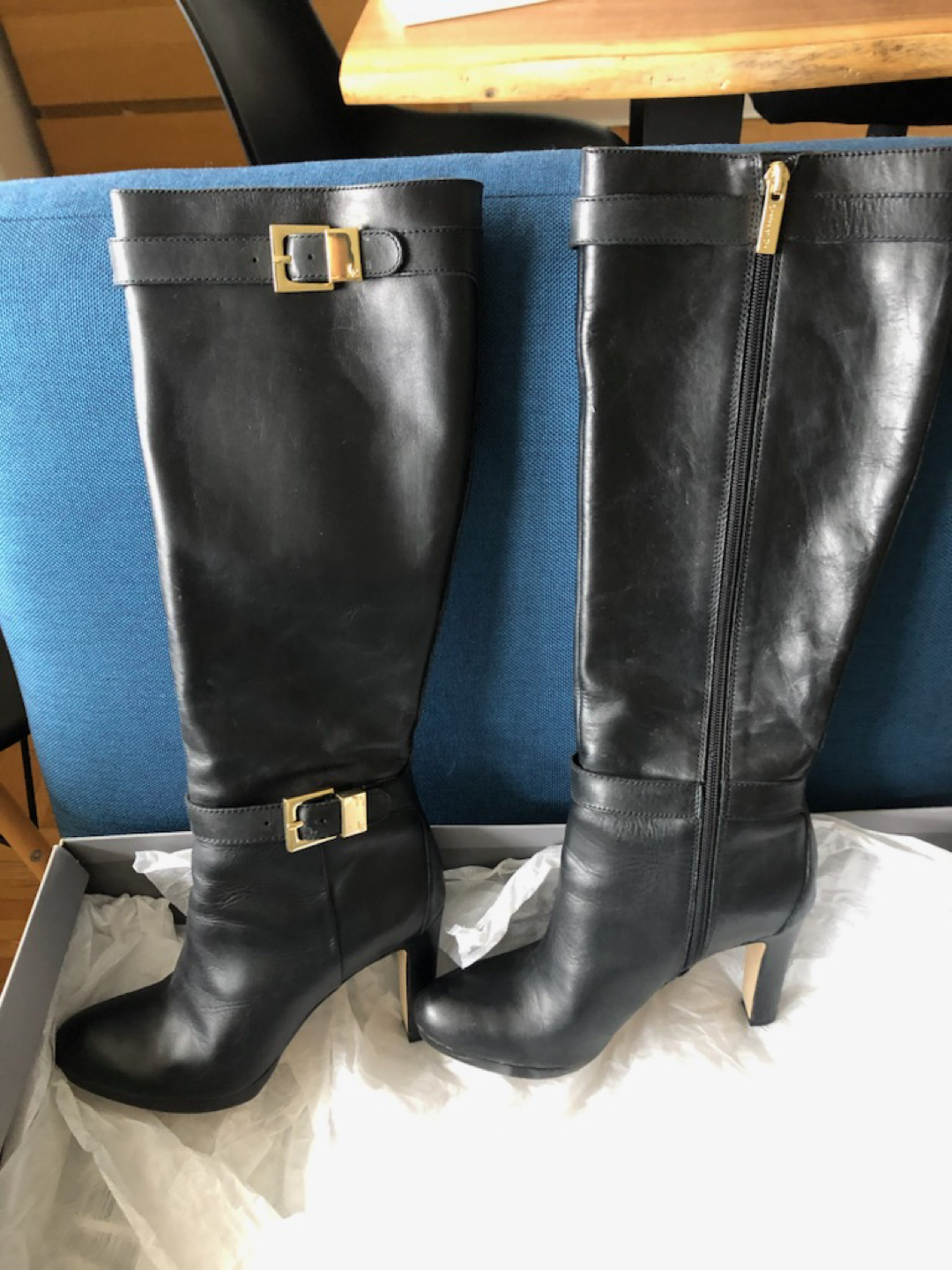 Black Leather High Boots Mint Cond