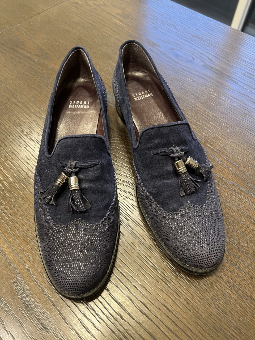 Stuart Weitzman navy suede loafers (Size 9)