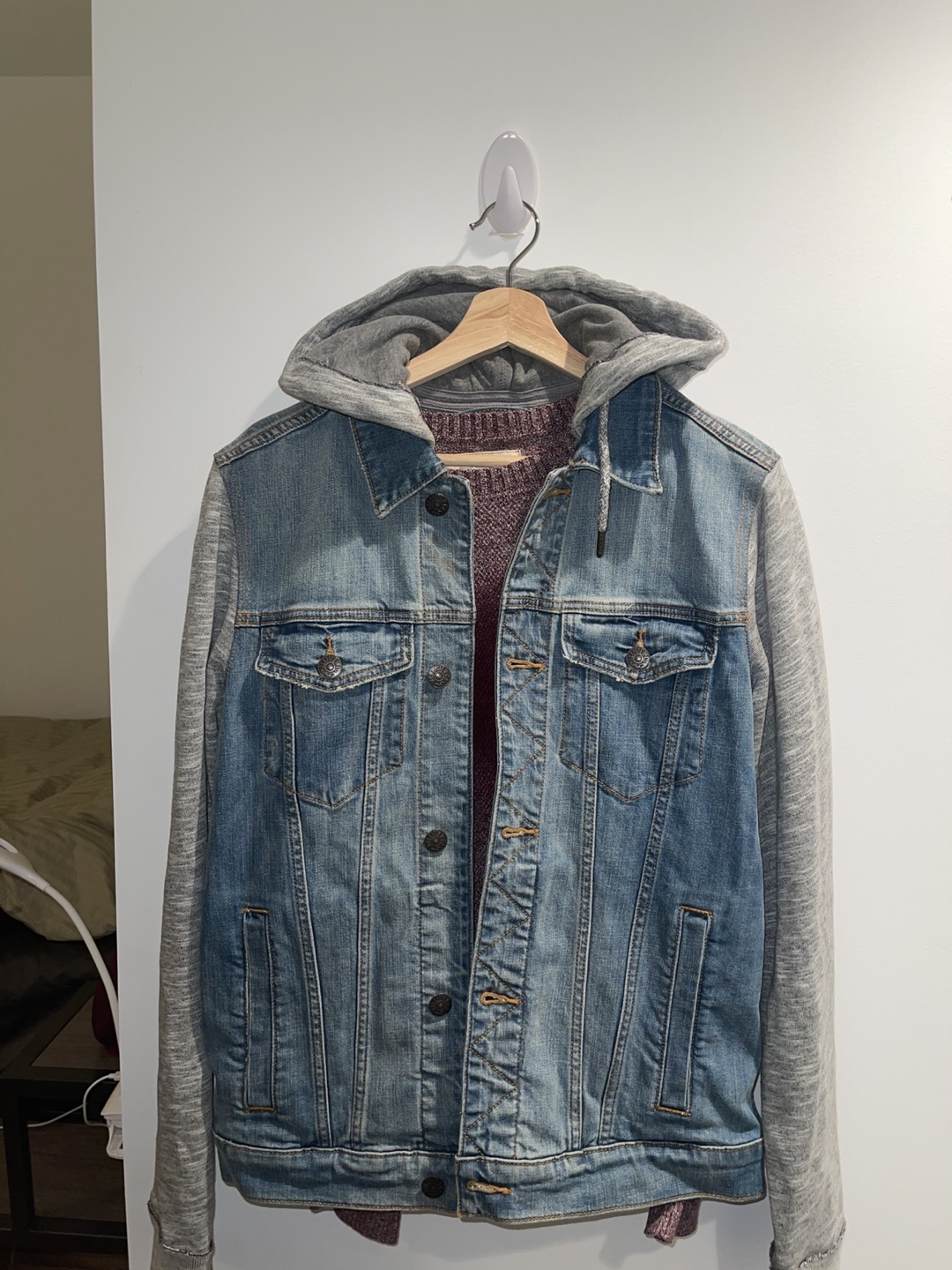 Hollister Denim jacket with red sweater