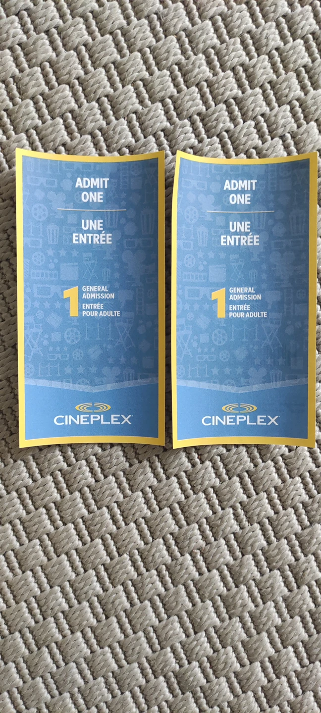 MUST BE PICKED UP ASAP!!! Two Cineplex movie tickets. thumbnail