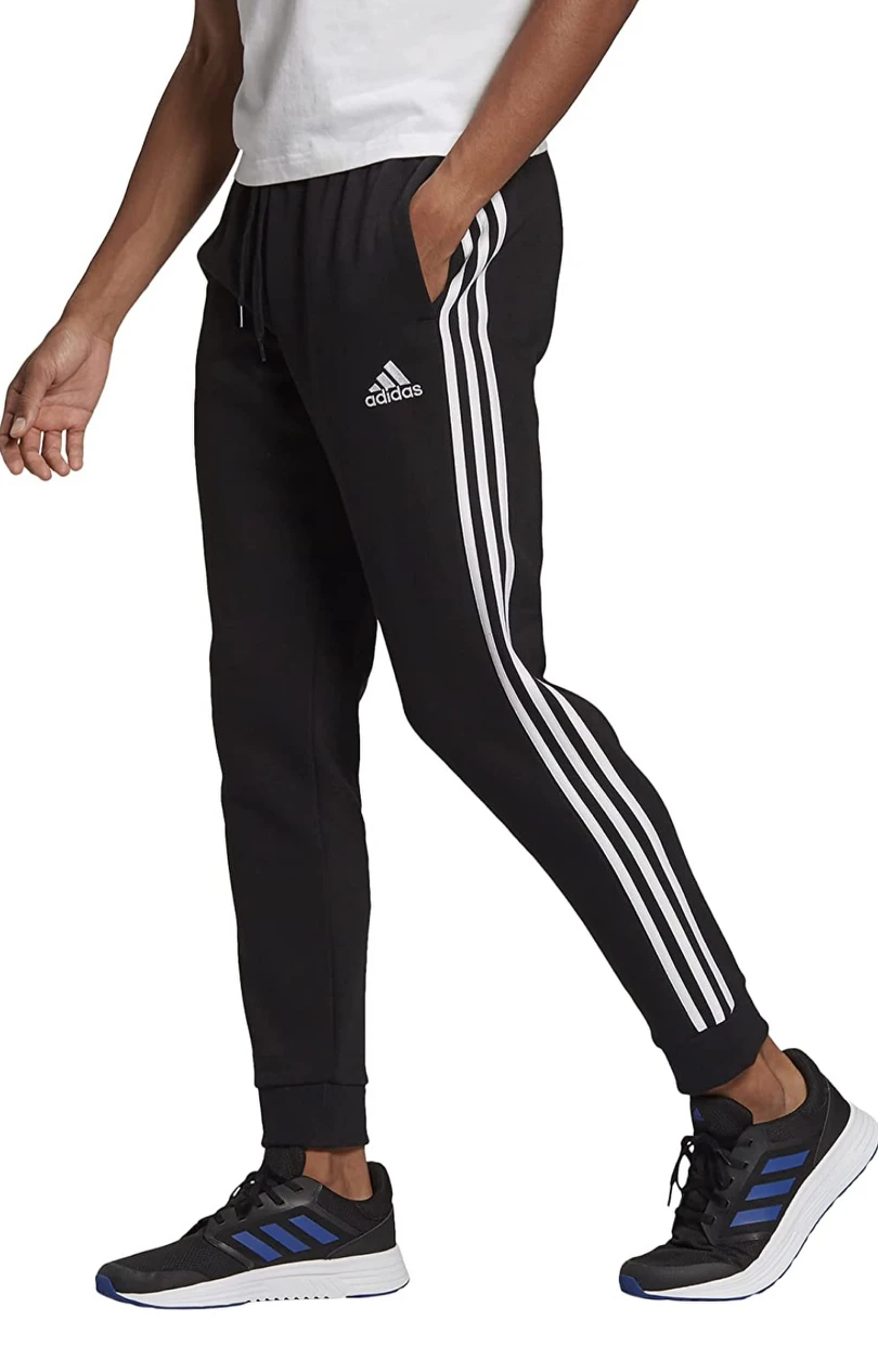 adidas Mens Essentials Fleece Tapered Cuff 3-Stripes Pants