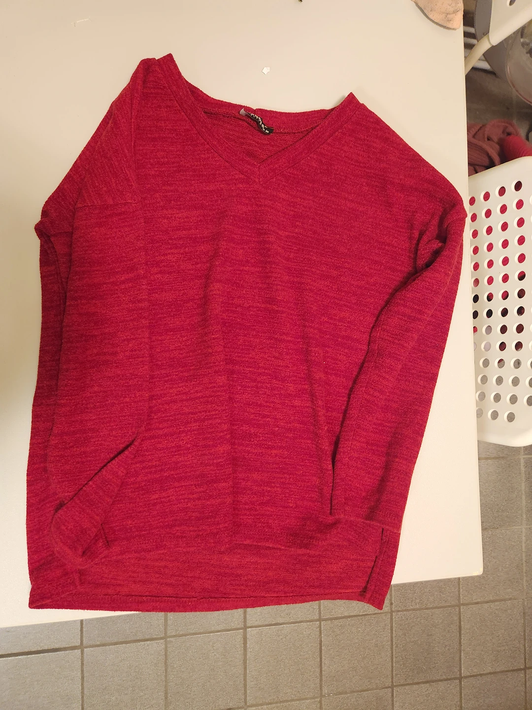 red v neck warm sweater