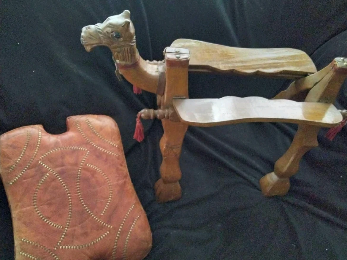 Vintage Egyptian Camel Saddle Seat Foot Stool. image indicator(5)