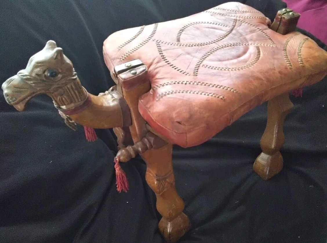 Vintage Egyptian Camel Saddle Seat Foot Stool. image indicator(2)