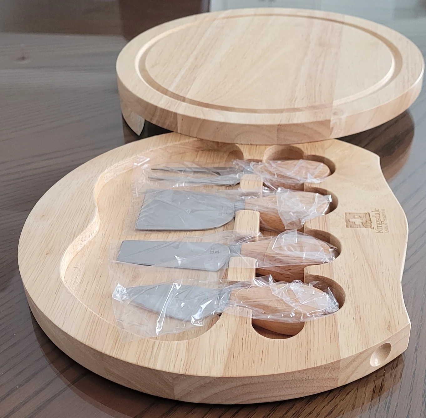 Wooden cheese board with knife set thumbnail