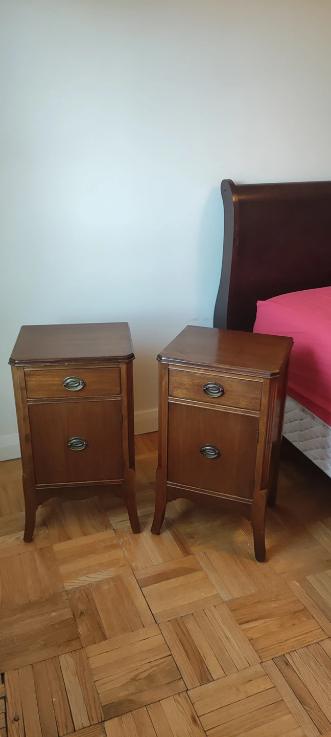 Antique solid mahogany bedside tables! (2 x $60.) thumbnail