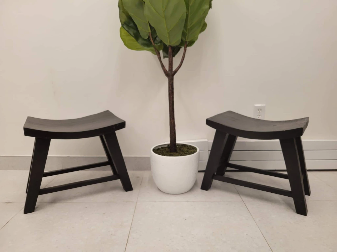 Pair of Solid Wood Curved Stools thumbnail