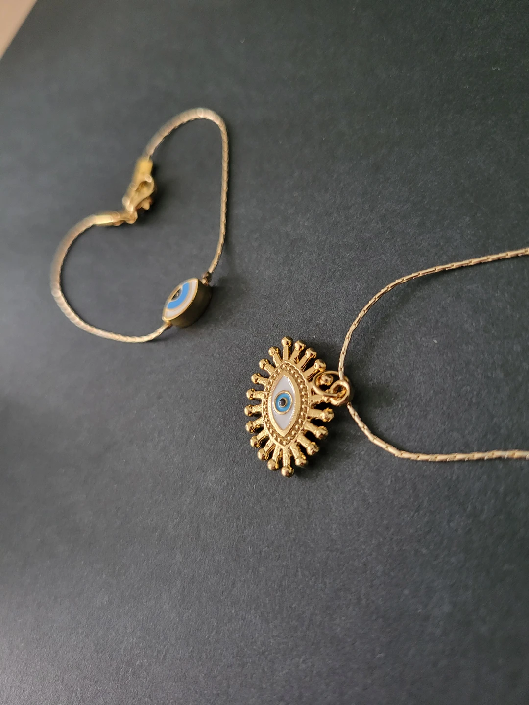 Brand New Gold Plated Eye Necklace and bracelet
